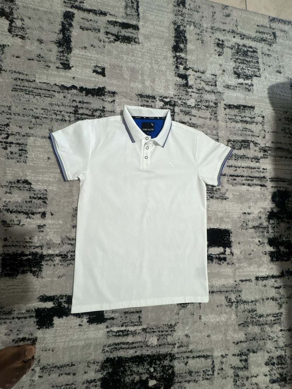 Stone Falcon Polo Shirt Size S White Blue Trim